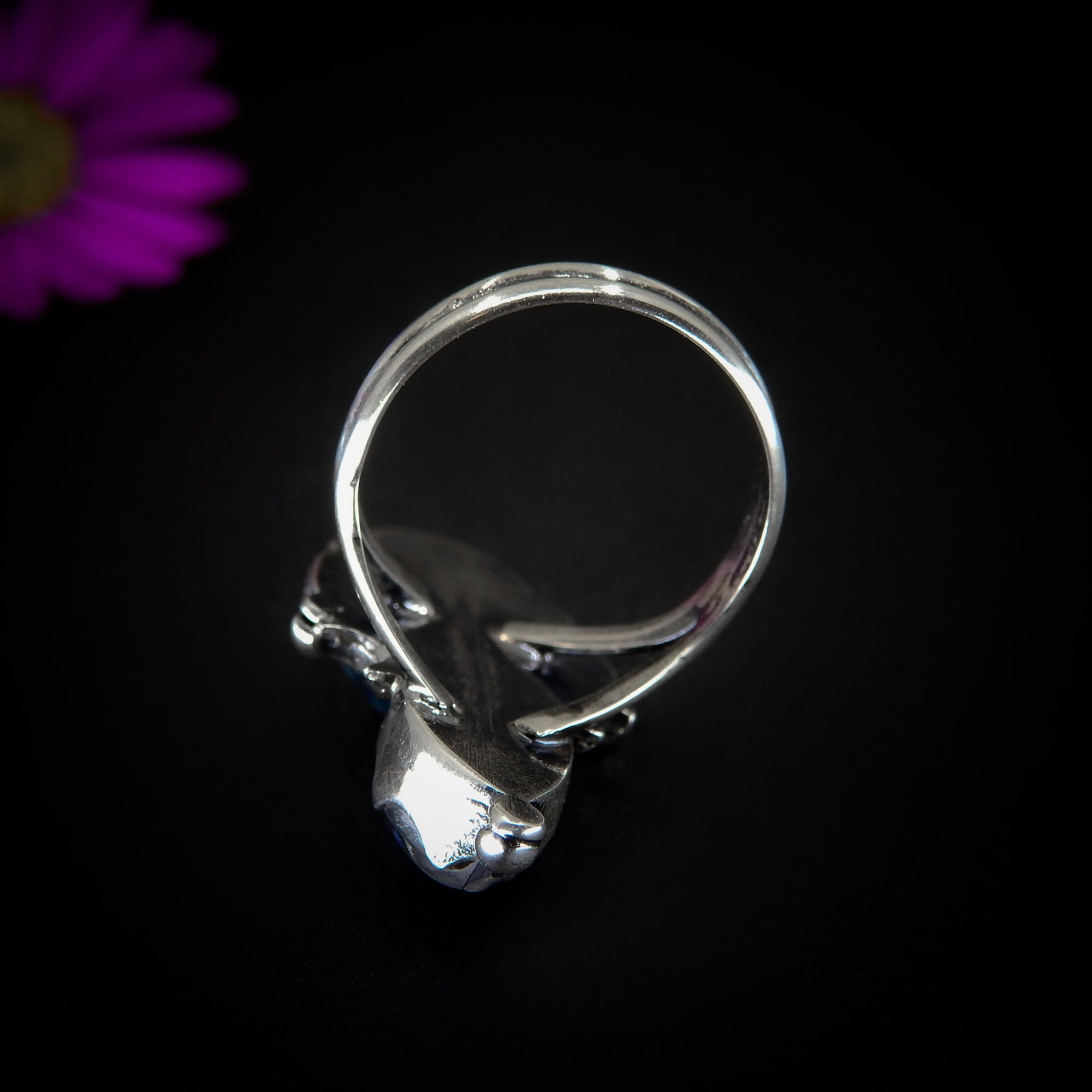 Rose Cut Clear Quartz with Aurora Opal & Angel Aura Quartz Ring - Size 7 - Sterling Silver - Aurora Opal Ring - Crescent Moon Statement Ring