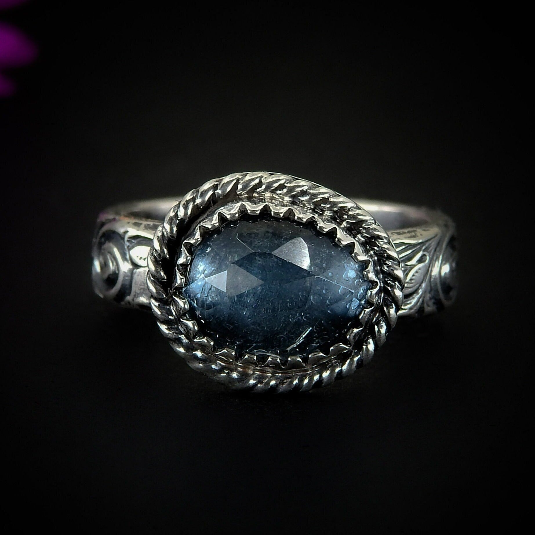 Rose Cut Aquamarine Ring - Size 6 - Sterling Silver - Aquamarine Jewelry, Blue Aquamarine Thick Band Ring, Faceted Aquamarine Statement Ring