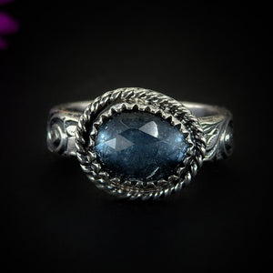 Rose Cut Aquamarine Ring - Size 6 - Sterling Silver - Aquamarine Jewelry, Blue Aquamarine Thick Band Ring, Faceted Aquamarine Statement Ring