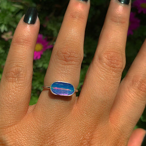 Rose Cut Clear Quartz & Aurora Opal Ring - Size 6 - Sterling Silver - Rainbow Opal Jewelry -Dainty Aurora Opal - Faceted Rainbow Crystal
