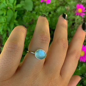 Rose Cut Aquamarine Ring - Size 5 1/2 - Sterling Silver - Aquamarine Jewellery - Blue Aquamarine Ring - Dainty Faceted Aquamarine Ring OOAK