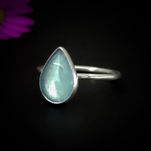 Rose Cut Aquamarine Ring - Size 9 1/4 - Sterling Silver - Aquamarine Jewellery - Blue Aquamarine Ring - Dainty Faceted Aquamarine Ring OOAK