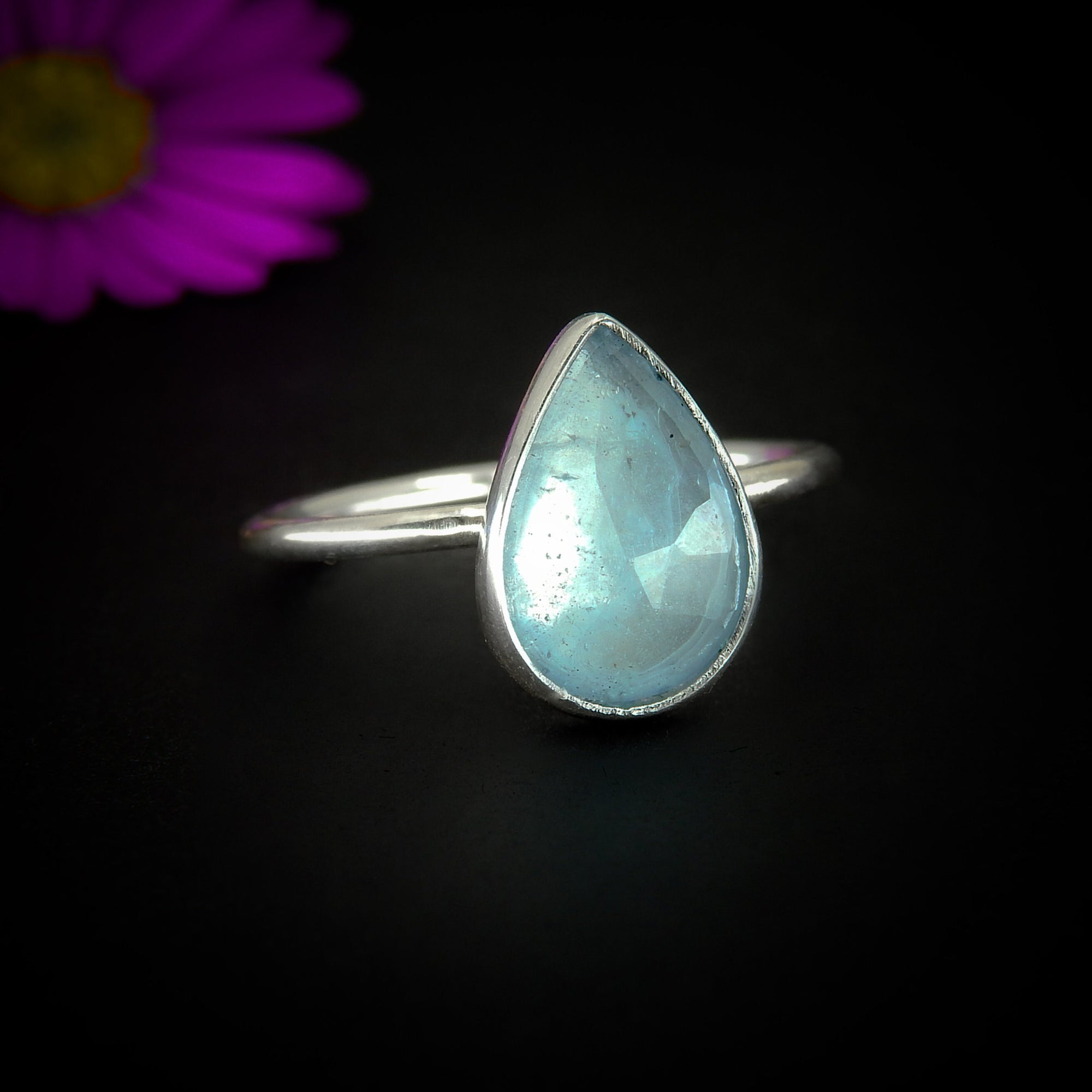 Rose Cut Aquamarine Ring - Size 9 1/4 - Sterling Silver - Aquamarine Jewellery - Blue Aquamarine Ring - Dainty Faceted Aquamarine Ring OOAK