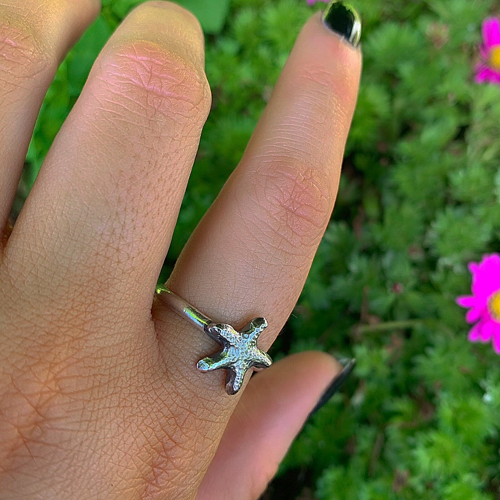 Starfish Ring - Sterling Silver - Made to Order - Silver Starfish Rings - Hammered Ocean Jewelry - Handmade Sea Star Fish Ring