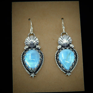 Larimar Shell Earrings - Sterling Silver - Blue Larimar Earrings - Ocean Earrings - Scallop Shell Earrings - Star Larimar Dangles, Fan Shell