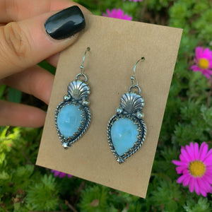 Larimar Shell Earrings - Sterling Silver - Blue Larimar Earrings - Ocean Earrings - Scallop Shell Earrings - Star Larimar Dangles, Fan Shell