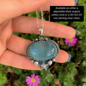 Aquamarine Starfish Pendant - Sterling Silver - Large Aquamarine Pendant - Oval Aquamarine Necklace - Ocean Pendant - OOAK Mermaid Jewellery