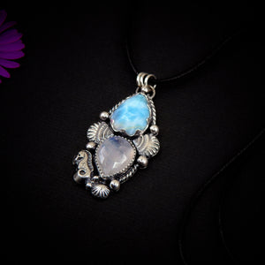 Larimar & Moonstone Pendant - Sterling Silver - Larimar Pendant - Seahorse Pendant - Shell Necklace - Sea Horse Ocean Jewellery - Mermaid