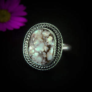 Wild Horse Magnesite Ring - Size 10 - Sterling Silver - Sacred Buffalo Ring - Artisan Jewellry - Handcrafted Statement Ring, White Turquoise