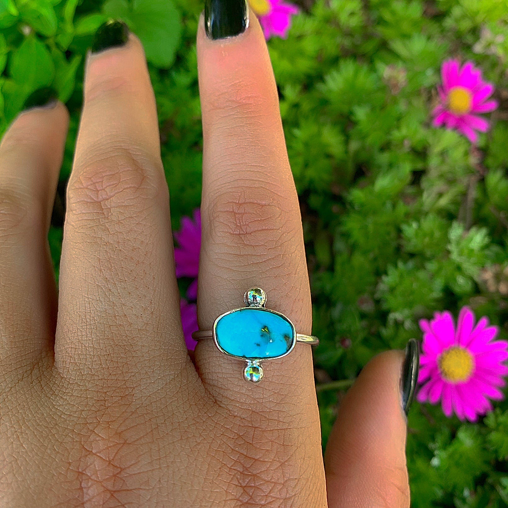 Sleeping Beauty Turquoise Ring - Size 9 - Sterling Silver - Light Blue Turquoise Jewellery - Dainty Turquoise Ring, Horizontal Oval Ring