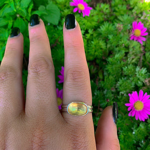 Rose Cut Citrine Ring - Size 9 1/2 - Sterling Silver - Faceted Citrine Jewelry - Dainty Citrine Jewellery - Yellow Citrine Thick Band Ring