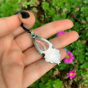 Moonstone & Rhodochrosite Pendant - Sterling Silver - Moonstone Pendant - Double Stone Moon and Star Necklace - Crescent Moon Unique OOAK