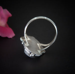 Rose Cut Aquamarine & Moonstone Ring - Size 11 - Sterling Silver - Aquamarine Ring - Rainbow Moonstone Jewelry - OOAK Ocean Shell Ring