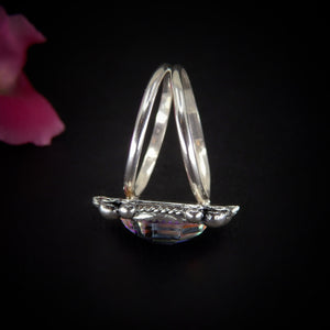 Angel Aura Quartz Ring - Size 10 1/4 - Sterling Silver - Angel Aura Quartz Moon Ring - Rose Cut Aura Quartz - Faceted Rainbow Crystal Ring