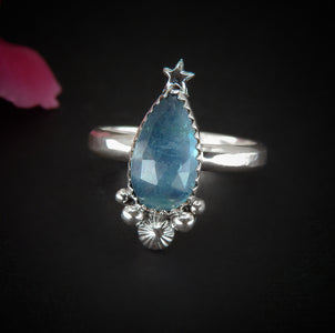 Rose Cut Aquamarine Ring - Size 10 - Sterling Silver - Aquamarine Jewellery - Blue Aquamarine Star Ring - Unique Aquamarine Statement Ring