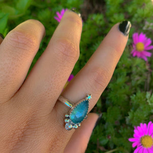 Rose Cut Aquamarine Ring - Size 10 - Sterling Silver - Aquamarine Jewellery - Blue Aquamarine Star Ring - Unique Aquamarine Statement Ring