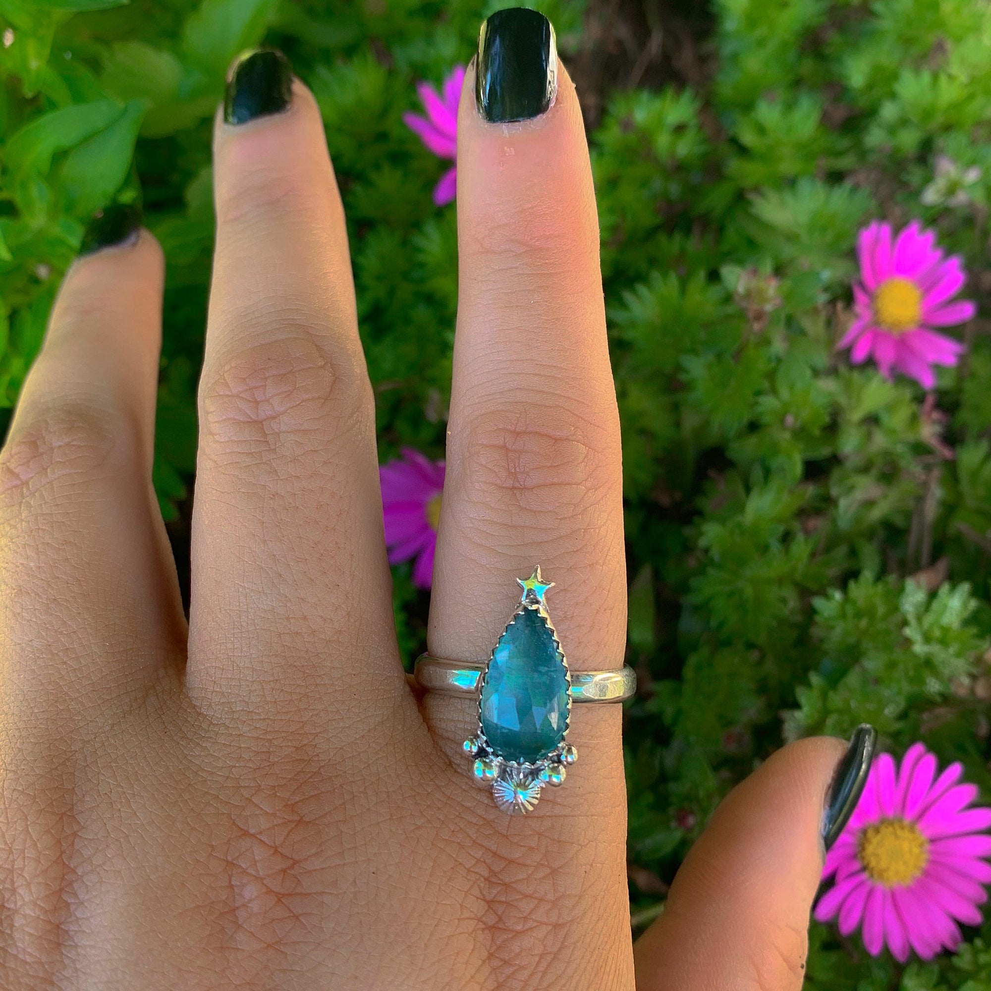 Rose Cut Aquamarine Ring - Size 10 - Sterling Silver - Aquamarine Jewellery - Blue Aquamarine Star Ring - Unique Aquamarine Statement Ring