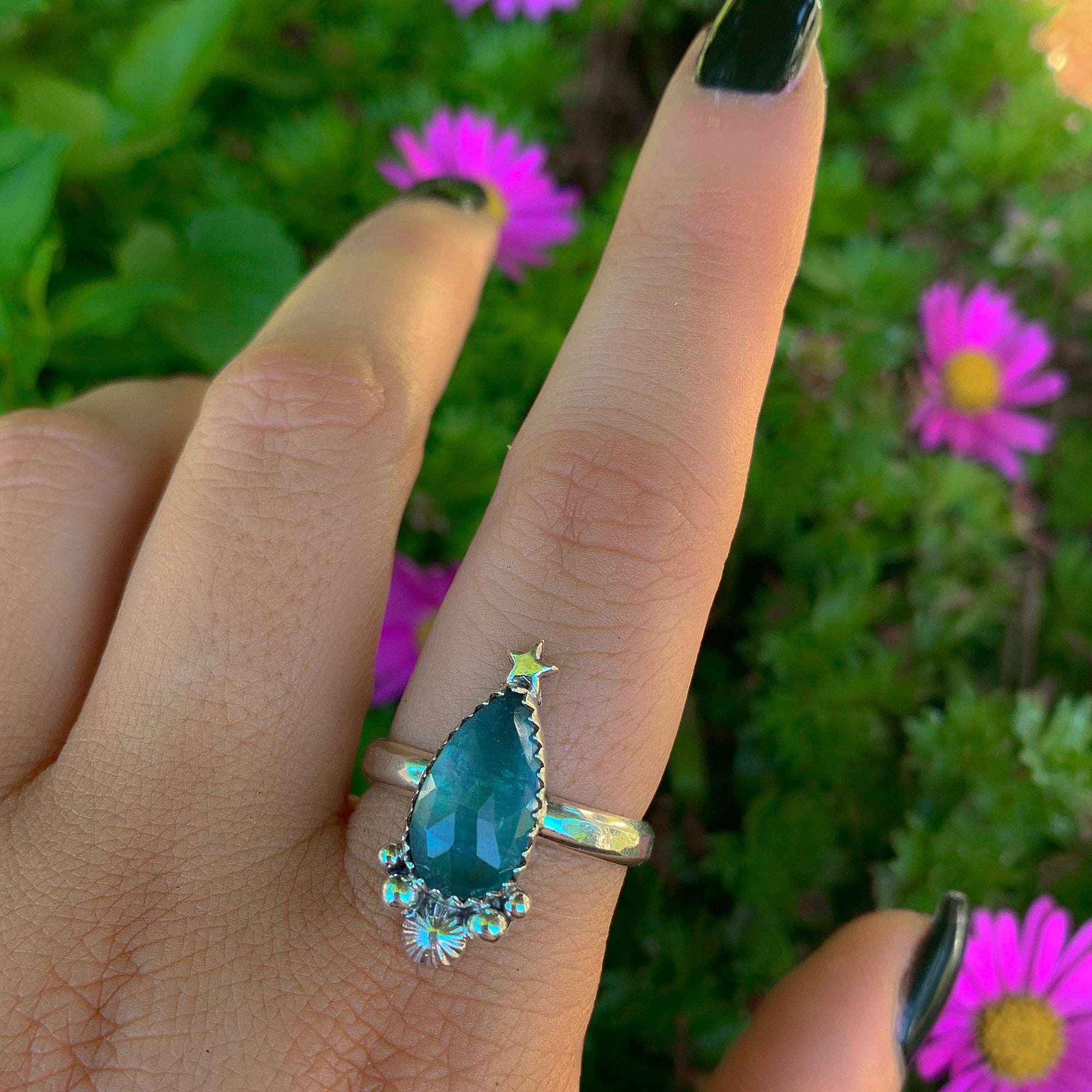 Rose Cut Aquamarine Ring - Size 10 - Sterling Silver - Aquamarine Jewellery - Blue Aquamarine Star Ring - Unique Aquamarine Statement Ring