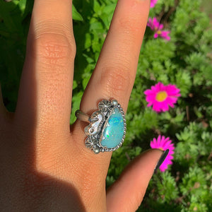 Australian Opal Ring - Size 8 1/2 - Sterling Silver - Lightning Ridge Opal Ring, -Blue Australian Opal Seahorse Ring - Ocean Jewellery OOAK