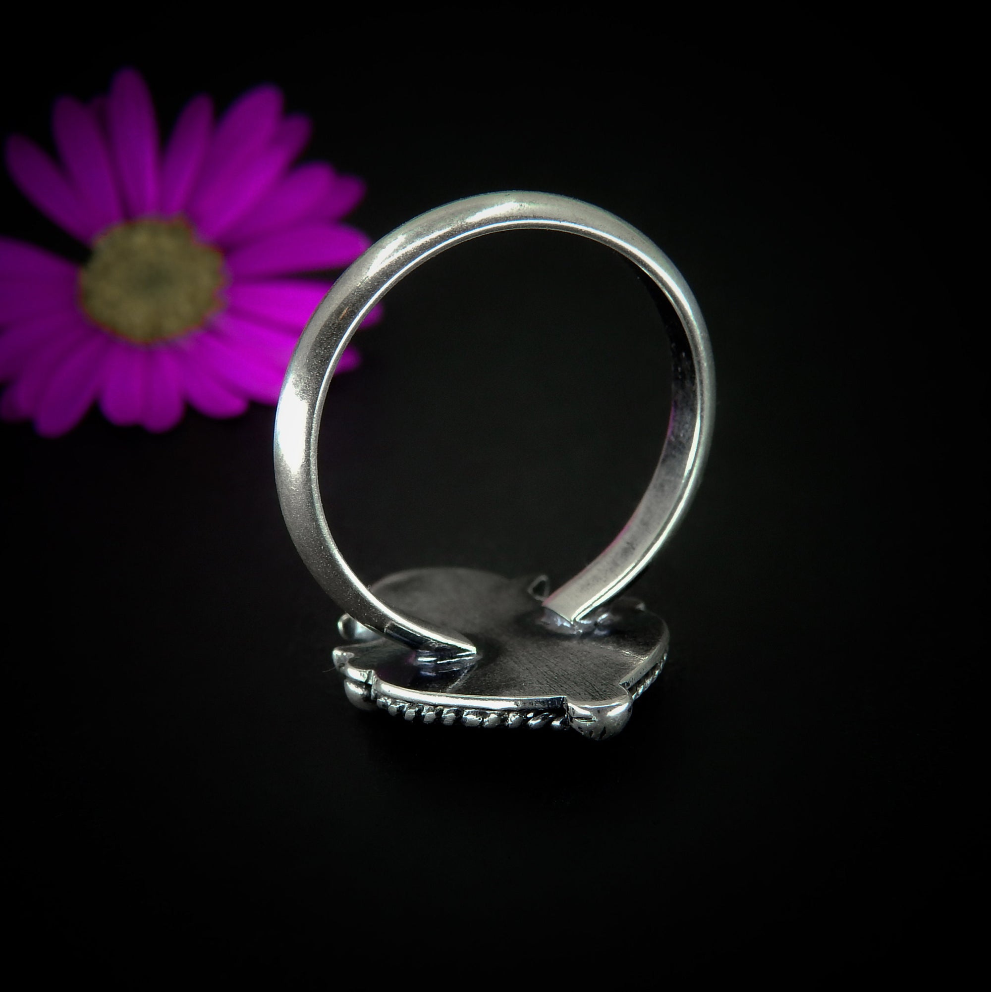 Rose Cut Aquamarine Ring - Size 12 - Sterling Silver - Aquamarine Jewelry - Faceted Blue Aquamarine Shell Ring, Crescent Moon Statement Ring