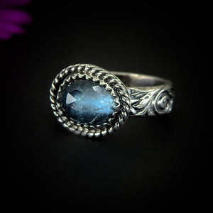 Rose Cut Aquamarine Ring - Size 6 - Sterling Silver - Aquamarine Jewelry, Blue Aquamarine Thick Band Ring, Faceted Aquamarine Statement Ring