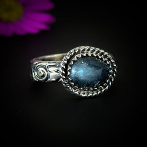 Rose Cut Aquamarine Ring - Size 6 - Sterling Silver - Aquamarine Jewelry, Blue Aquamarine Thick Band Ring, Faceted Aquamarine Statement Ring