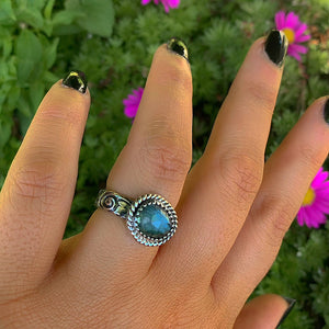 Rose Cut Aquamarine Ring - Size 6 - Sterling Silver - Aquamarine Jewelry, Blue Aquamarine Thick Band Ring, Faceted Aquamarine Statement Ring