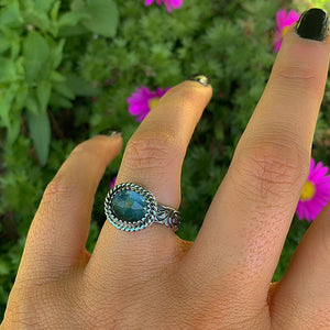 Rose Cut Aquamarine Ring - Size 6 - Sterling Silver - Aquamarine Jewelry, Blue Aquamarine Thick Band Ring, Faceted Aquamarine Statement Ring