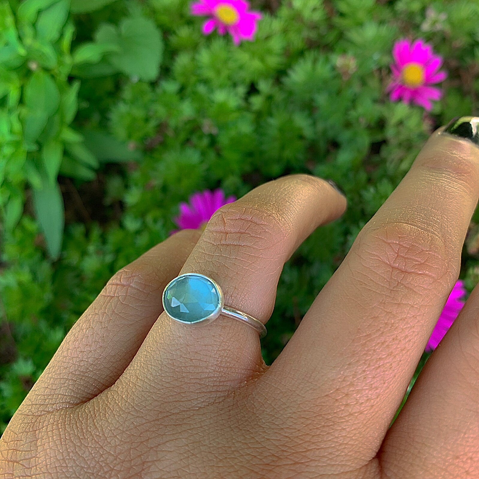 Rose Cut Aquamarine Ring - Size 5 1/2 - Sterling Silver - Aquamarine Jewellery - Blue Aquamarine Ring - Dainty Faceted Aquamarine Ring OOAK