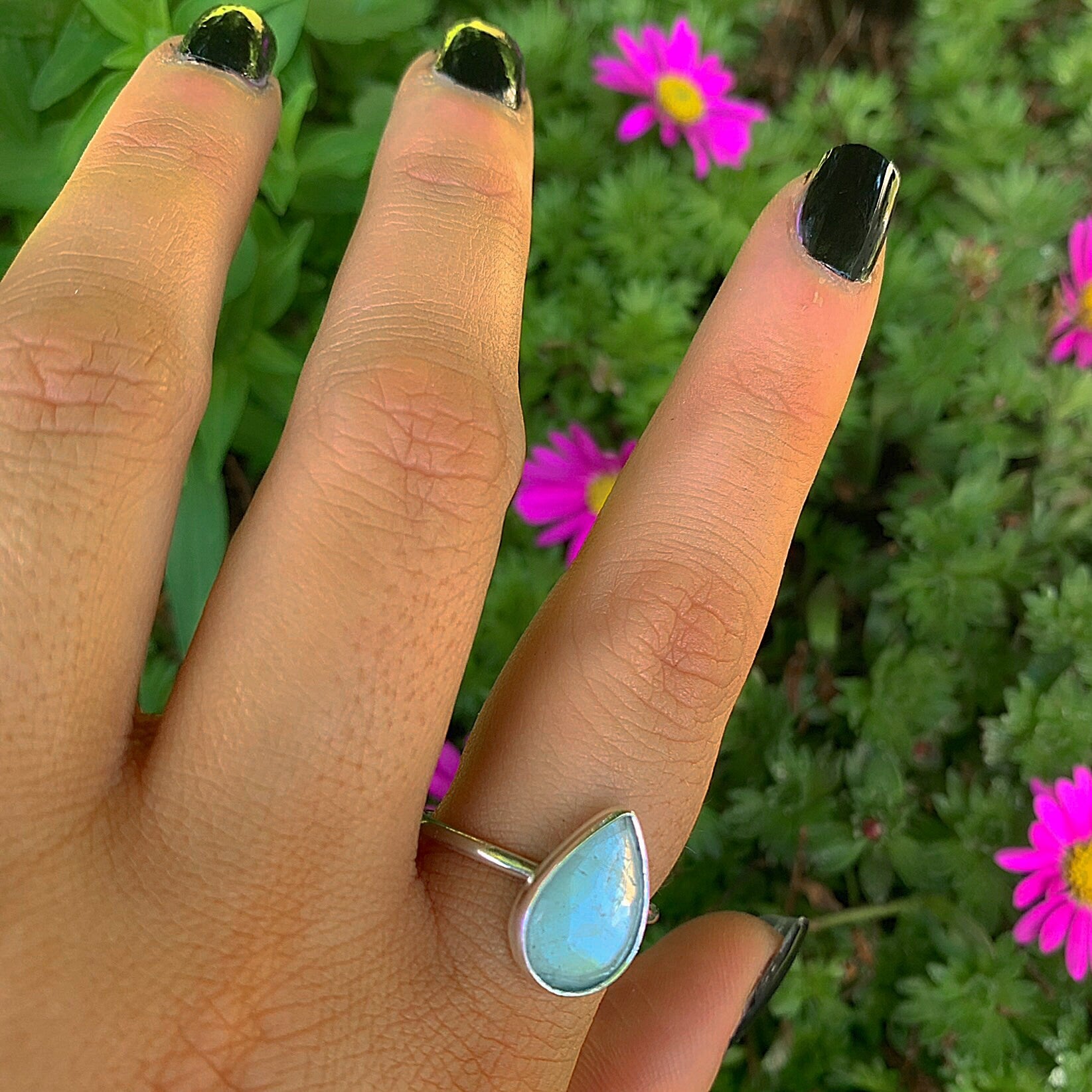 Rose Cut Aquamarine Ring - Size 9 1/4 - Sterling Silver - Aquamarine Jewellery - Blue Aquamarine Ring - Dainty Faceted Aquamarine Ring OOAK