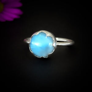 Larimar Ring - Size 7 1/4 - Sterling Silver - Blue Larimar Ring - Round Larimar Ring - Larimar Jewelry - Handmade Ocean Larimar Wave Ring