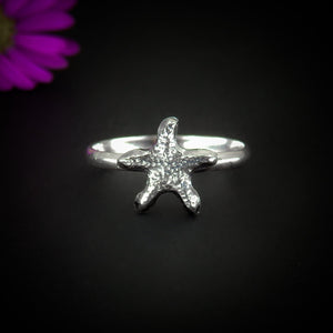 Starfish Ring - Sterling Silver - Made to Order - Silver Starfish Rings - Hammered Ocean Jewelry - Handmade Sea Star Fish Ring