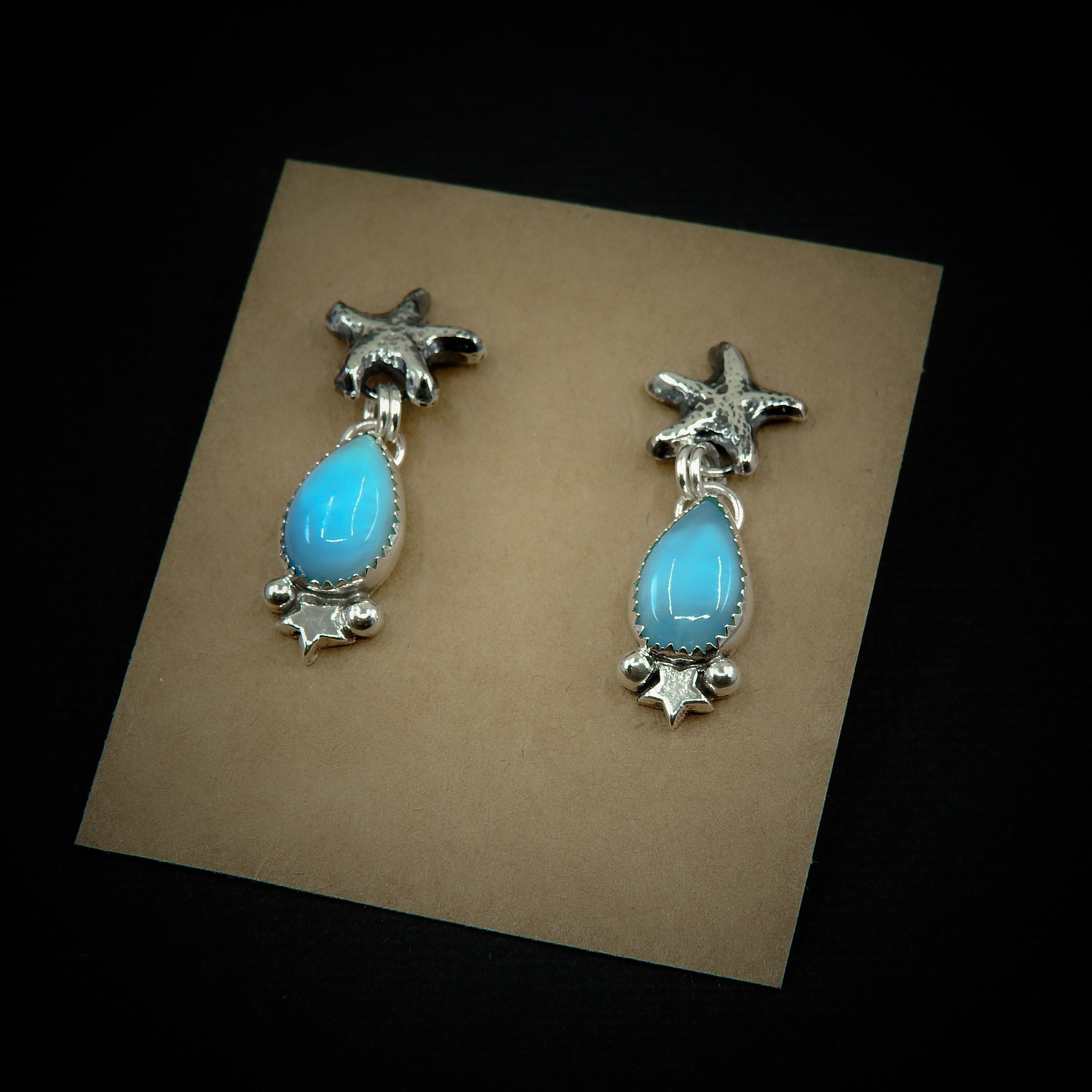 Larimar Starfish Earrings - Sterling Silver - Blue Larimar Earrings - Ocean Earrings - Star Fish Earrings - Larimar Dangles - Post Earrings
