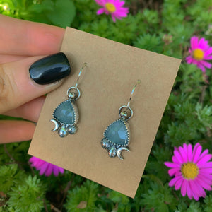 Rose Cut Aquamarine Earrings - Sterling Silver - Blue Aquamarine Moon Earrings - Ocean Earrings - Water Earrings, Faceted Aquamarine Dangles