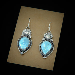 Larimar Shell Earrings - Sterling Silver - Blue Larimar Earrings - Ocean Earrings - Scallop Shell Earrings - Star Larimar Dangles, Fan Shell