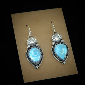 Larimar Shell Earrings - Sterling Silver - Blue Larimar Earrings - Ocean Earrings - Scallop Shell Earrings - Star Larimar Dangles, Fan Shell