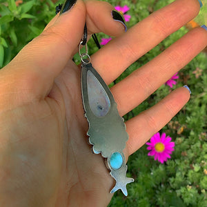 Moonstone, Australian Opal & Larimar Pendant - Sterling Silver - Triple Stone Moon Pendant - Moonstone Pendant - Starfish Opal Necklace