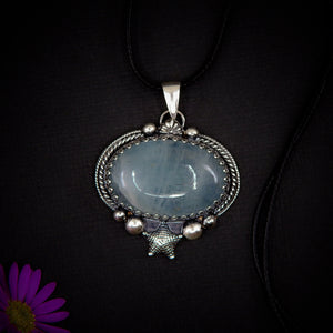 Aquamarine Starfish Pendant - Sterling Silver - Large Aquamarine Pendant - Oval Aquamarine Necklace - Ocean Pendant - OOAK Mermaid Jewellery