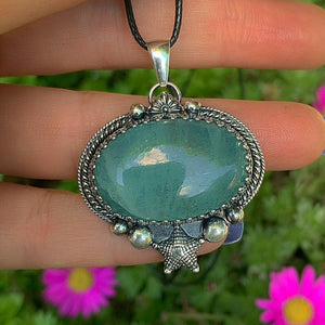 Aquamarine Starfish Pendant - Sterling Silver - Large Aquamarine Pendant - Oval Aquamarine Necklace - Ocean Pendant - OOAK Mermaid Jewellery