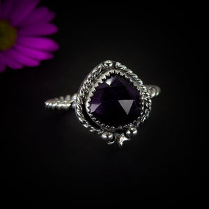 Rose Cut Amethyst Ring - Size 9 - Sterling Silver - Teardrop Amethyst Statement Ring - Purple Amethyst Jewellery . Pear Cut Amethyst Jewelry