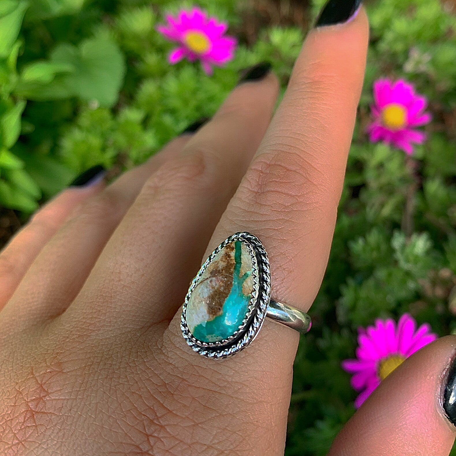 Stone Mountain Ribbon Turquoise Ring - Size 8 - Sterling Silver - Stone Mountain Turquoise Jewelry, Genuine Turquoise Ring, Nevada Turquoise
