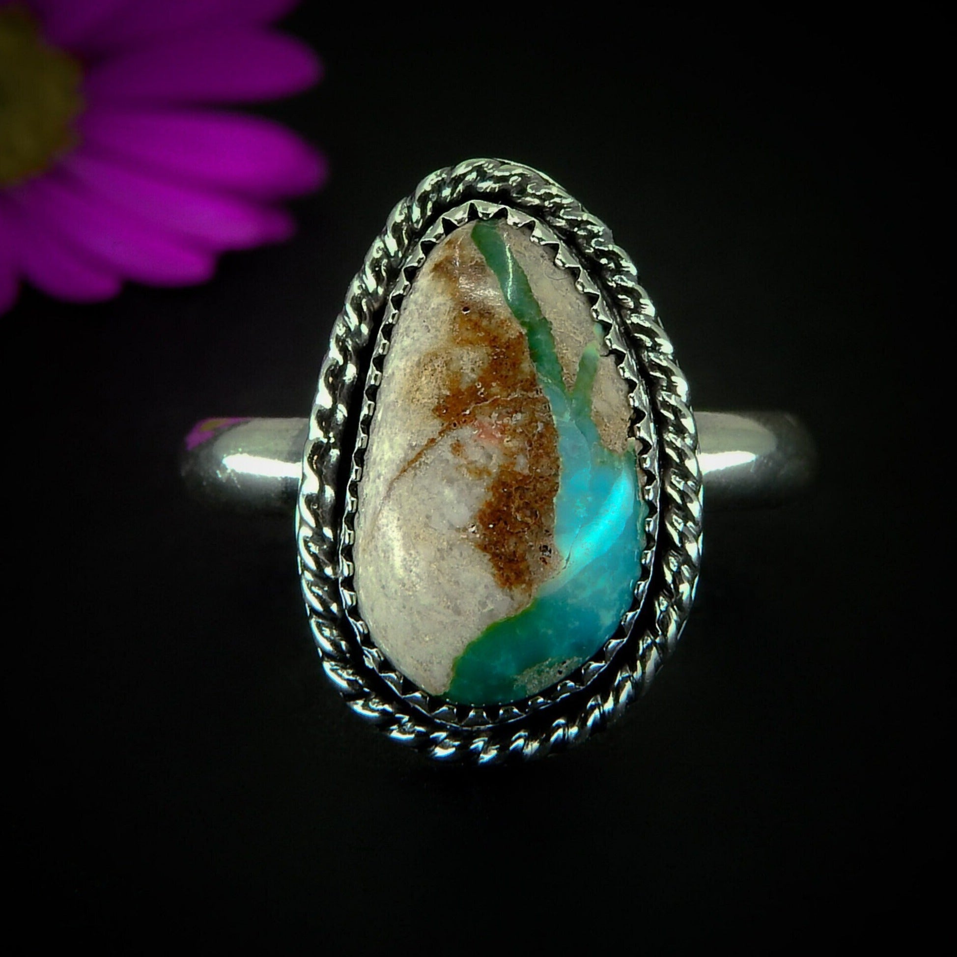 Stone Mountain Ribbon Turquoise Ring - Size 8 - Sterling Silver - Stone Mountain Turquoise Jewelry, Genuine Turquoise Ring, Nevada Turquoise