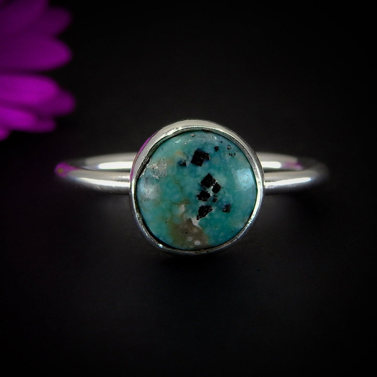 Nacozari Turquoise Ring - Size 6 - Sterling Silver - Teal Turquoise Jewellery - Rare Turquoise Jewelry - Dainty Unique Pyrite Turquoise Ring