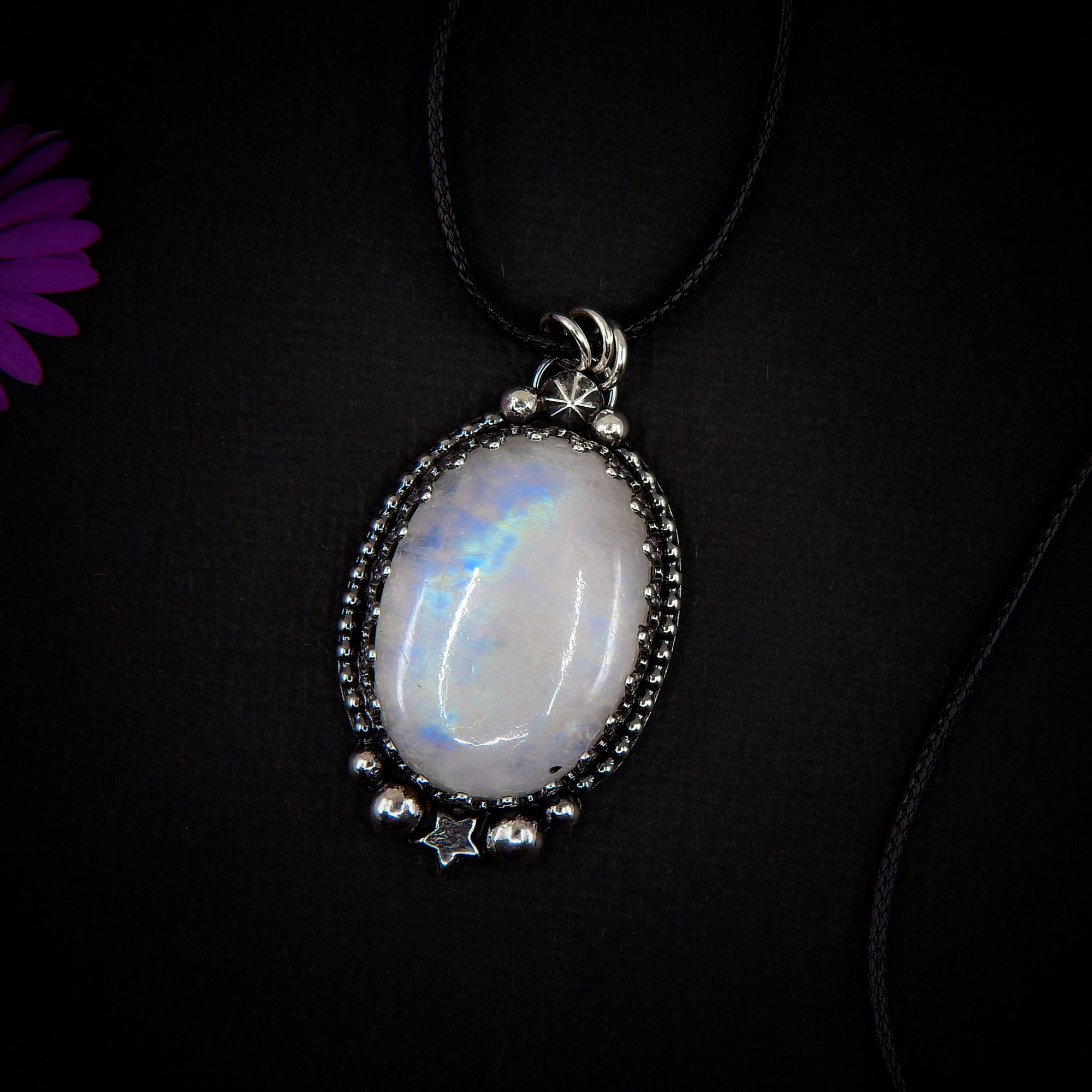 Moonstone Pendant - Sterling Silver - Rainbow Moonstone Star Pendant - Oval Moonstone Necklace - Celestial Blue Moonstone Handmade Jewellery